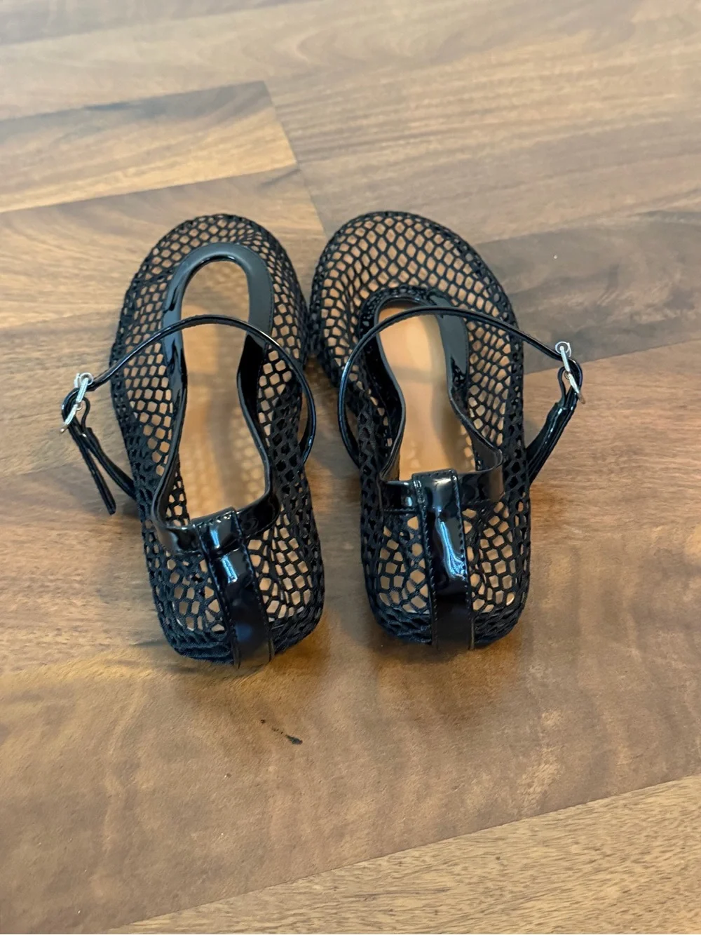 Women’s Black Mesh Mary Jane Flats with Patent Strap